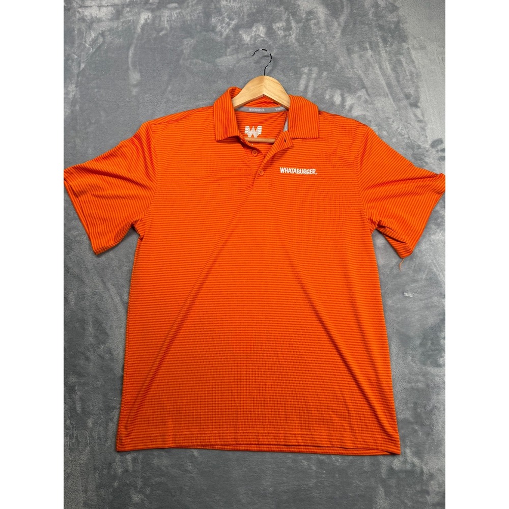 Whataburger Employee Polo Shirt Mens Medium Orange Striped Logo Embroidered
